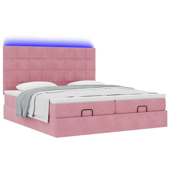 Ottoman Bed Met Matrassen En Led&#039;s 180X200Cm Fluweel 180 x 200 cm Roze