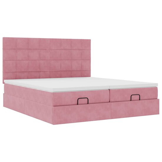 Ottoman Bed Met Matrassen En Led&#039;s 180X200Cm Fluweel 180 x 200 cm Roze