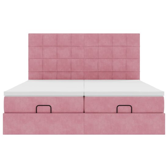 Ottoman Bed Met Matrassen En Led&#039;s 180X200Cm Fluweel 180 x 200 cm Roze