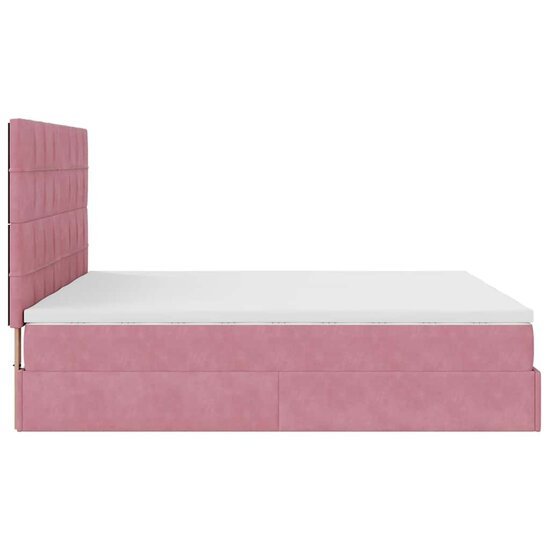 Ottoman Bed Met Matrassen En Led&#039;s 180X200Cm Fluweel 180 x 200 cm Roze