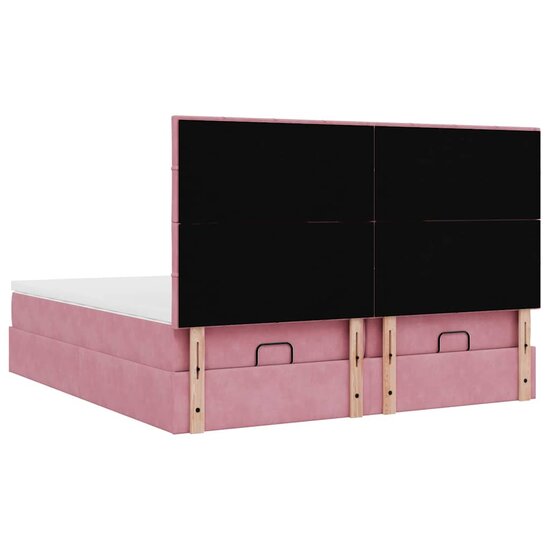 Ottoman Bed Met Matrassen En Led&#039;s 180X200Cm Fluweel 180 x 200 cm Roze