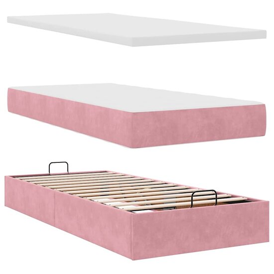 Ottoman Bed Met Matrassen En Led&#039;s 180X200Cm Fluweel 180 x 200 cm Roze