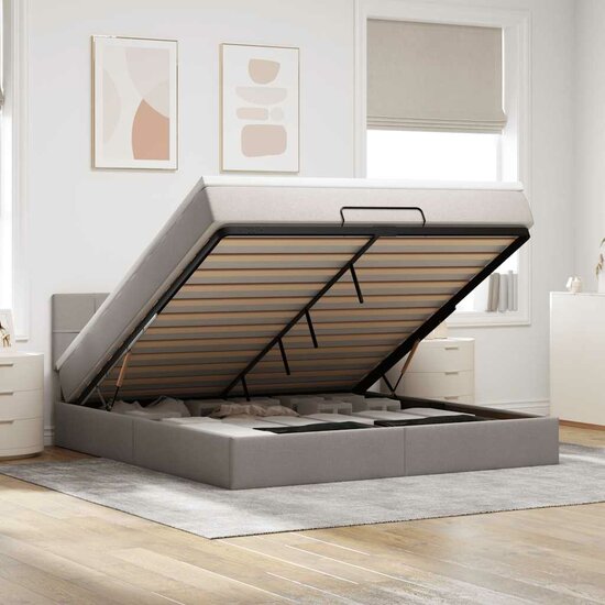 Ottoman Bed Met Matras En Led&#039;s 160X200Cm Stof 160 x 200 cm Taupe