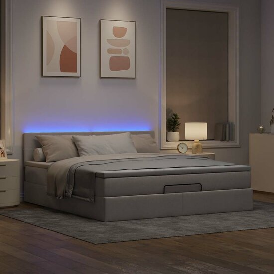 Ottoman Bed Met Matras En Led&#039;s 160X200Cm Stof 160 x 200 cm Taupe