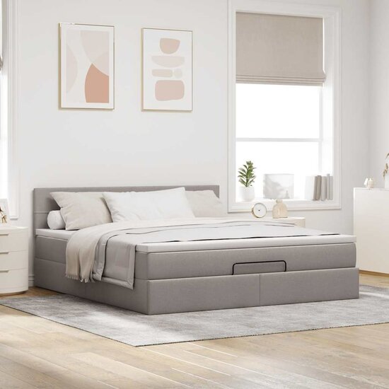Ottoman Bed Met Matras En Led&#039;s 160X200Cm Stof 160 x 200 cm Taupe