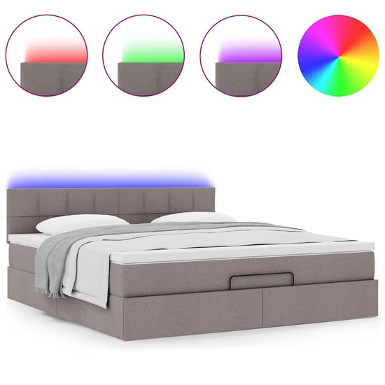 Ottoman Bed Met Matras En Led&#039;s 160X200Cm Stof 160 x 200 cm Taupe