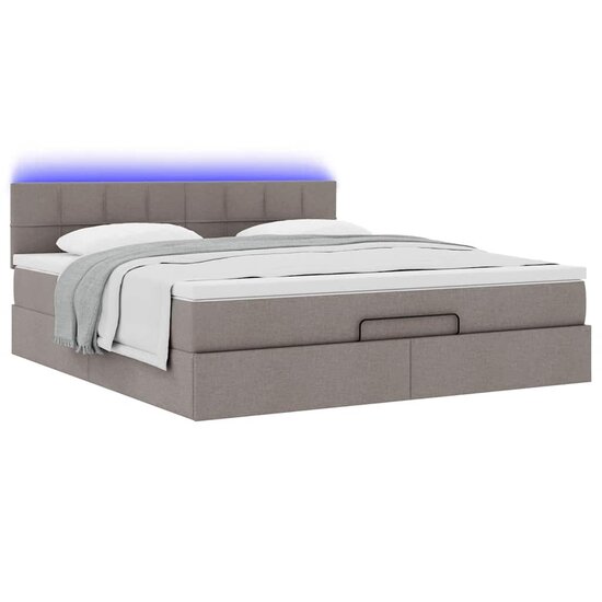 Ottoman Bed Met Matras En Led&#039;s 160X200Cm Stof 160 x 200 cm Taupe
