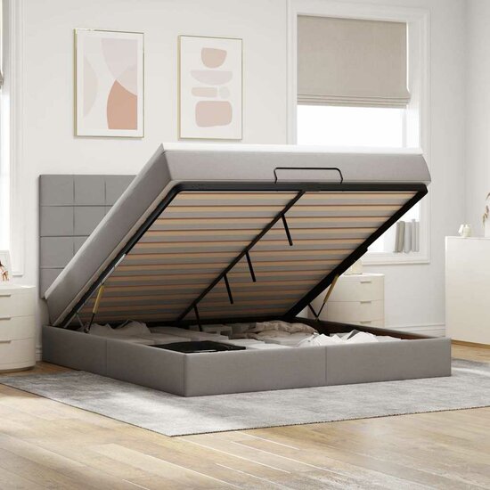 Ottoman Bed Met Matras 160X200Cm Stof 160 x 200 cm Taupe