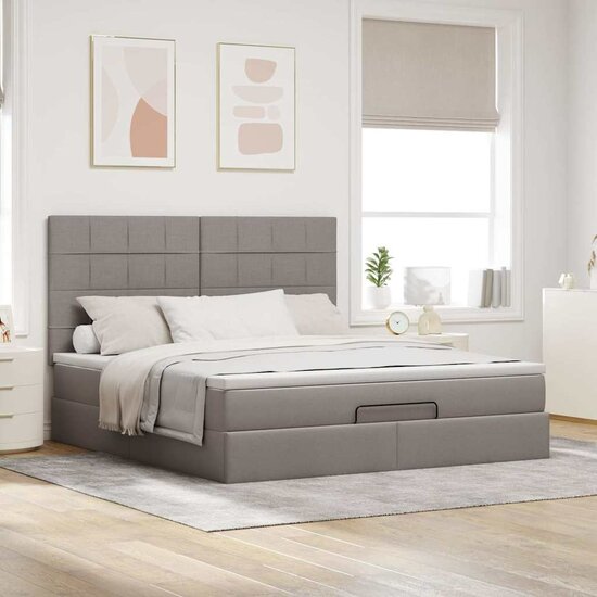 Ottoman Bed Met Matras 160X200Cm Stof 160 x 200 cm Taupe