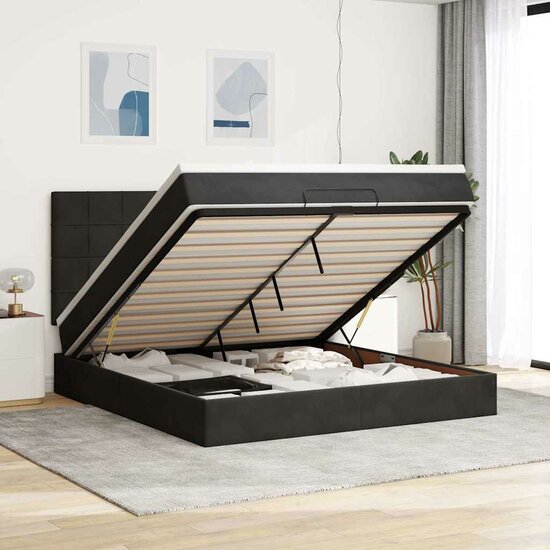 Ottoman Bed Met Matrassen 180X200Cm Fluweel 180 x 200 cm Zwart