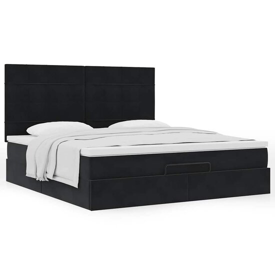 Ottoman Bed Met Matrassen 180X200Cm Fluweel 180 x 200 cm Zwart