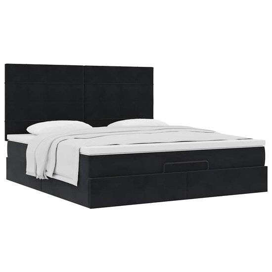 Ottoman Bed Met Matrassen 180X200Cm Fluweel 180 x 200 cm Zwart