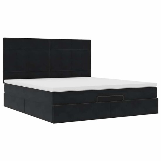 Ottoman Bed Met Matrassen 180X200Cm Fluweel 180 x 200 cm Zwart