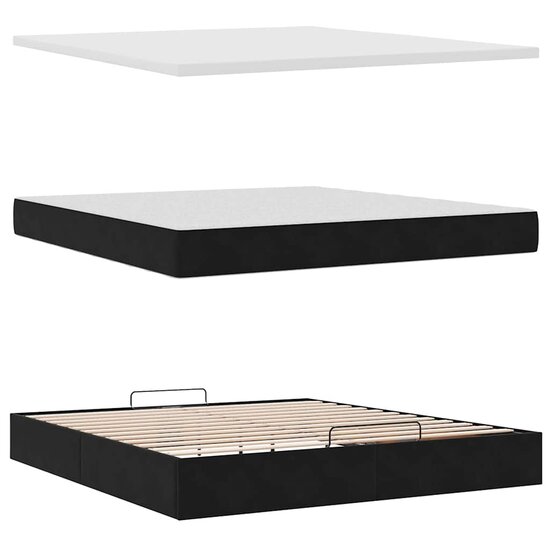Ottoman Bed Met Matrassen 180X200Cm Fluweel 180 x 200 cm Zwart
