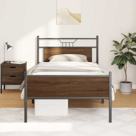 Bedframe Zonder Matras Bewerkt Hout 100 x 200 cm bruin eikenkleur