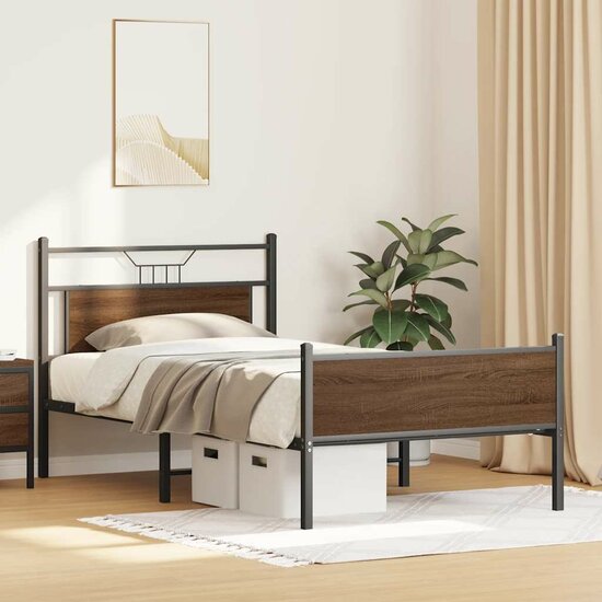 Bedframe Zonder Matras Bewerkt Hout 100 x 200 cm bruin eikenkleur