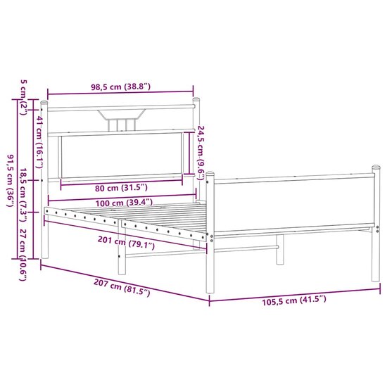 Bedframe Zonder Matras Bewerkt Hout 100 x 200 cm bruin eikenkleur