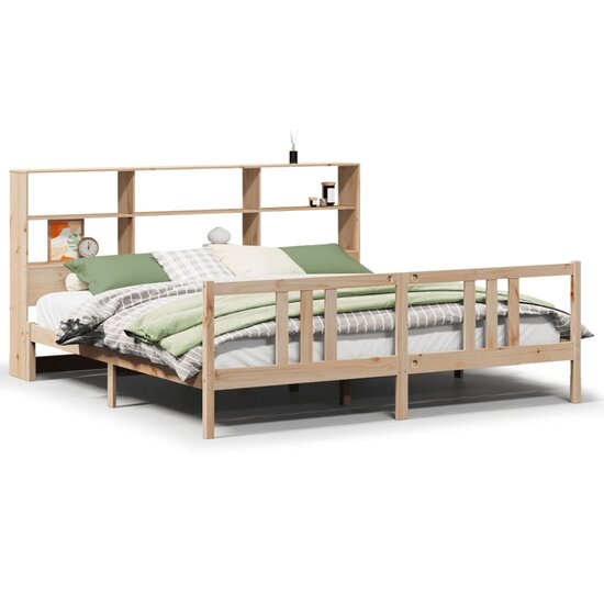 Bed Met Boekenkast Zonder Matras Massief Grenenhout 200 x 200 cm Naturel