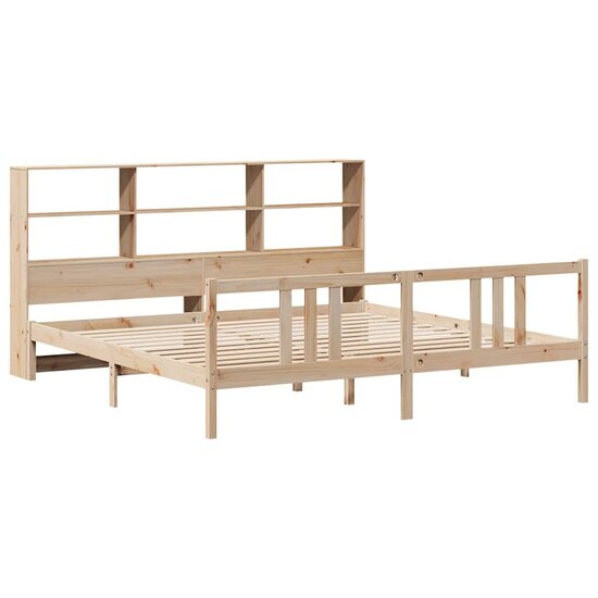 Bed Met Boekenkast Zonder Matras Massief Grenenhout 200 x 200 cm Naturel