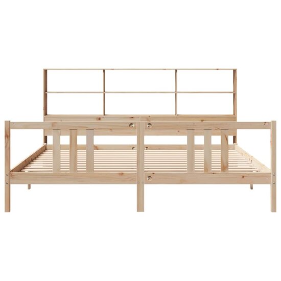 Bed Met Boekenkast Zonder Matras Massief Grenenhout 200 x 200 cm Naturel