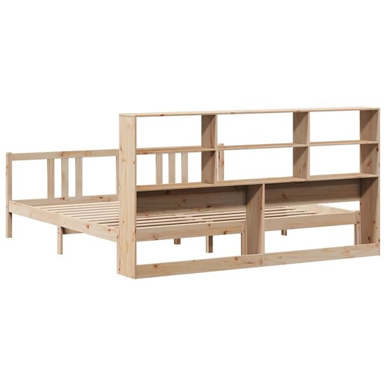 Bed Met Boekenkast Zonder Matras Massief Grenenhout 200 x 200 cm Naturel