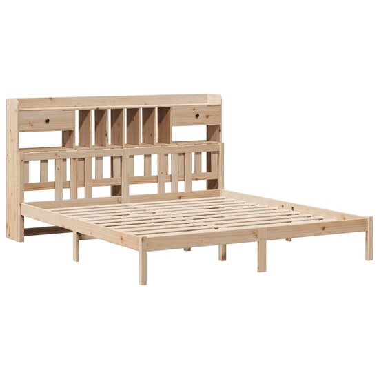 Bed Met Boekenkast Zonder Matras Massief Grenenhout 200 x 200 cm Naturel