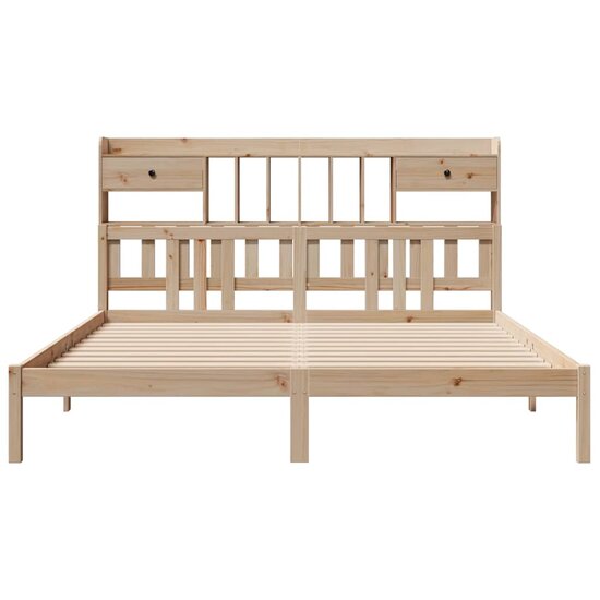 Bed Met Boekenkast Zonder Matras Massief Grenenhout 200 x 200 cm Naturel