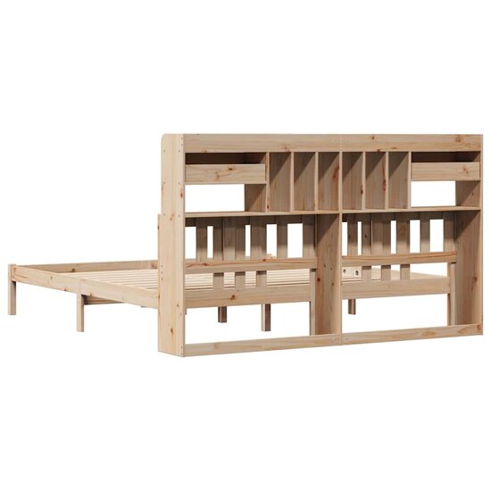 Bed Met Boekenkast Zonder Matras Massief Grenenhout 200 x 200 cm Naturel