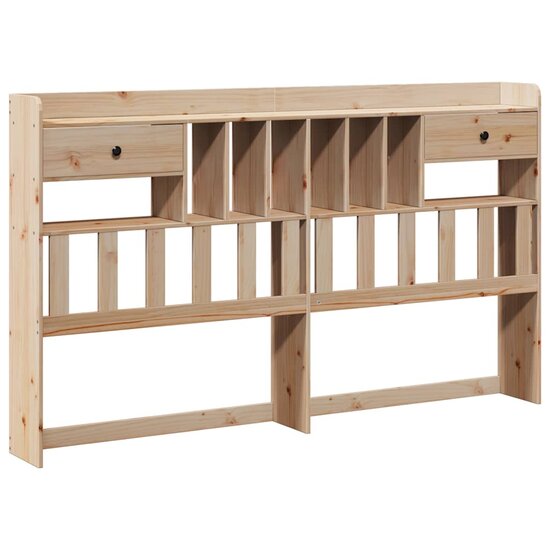 Bed Met Boekenkast Zonder Matras Massief Grenenhout 200 x 200 cm Naturel