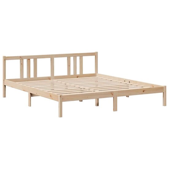Bed Met Boekenkast Zonder Matras Massief Grenenhout 200 x 200 cm Naturel