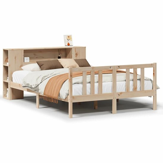 Bed Met Boekenkast Zonder Matras Massief Grenenhout 120 x 200 cm Naturel