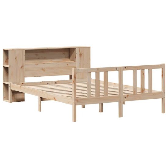Bed Met Boekenkast Zonder Matras Massief Grenenhout 120 x 200 cm Naturel