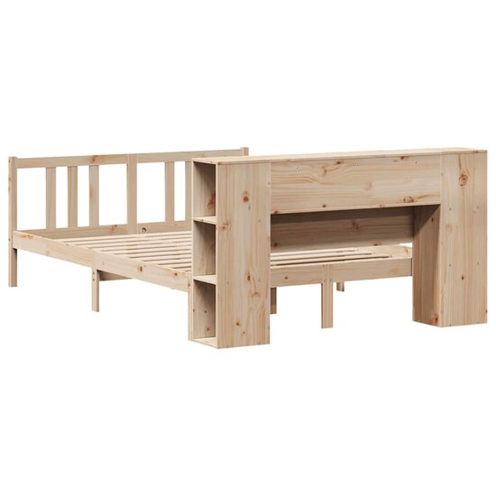 Bed Met Boekenkast Zonder Matras Massief Grenenhout 120 x 200 cm Naturel