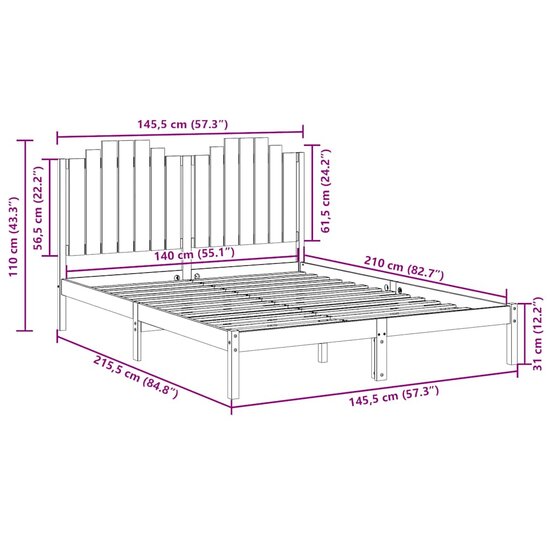 Bedframe Extra Lang Zonder Matras Massief Hout 140 x 210 cm Naturel