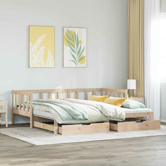 Slaapbank Met Onderschuifbed En Lades Zonder Matras 80 x 200 cm natrual