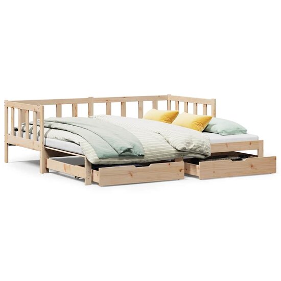 Slaapbank Met Onderschuifbed En Lades Zonder Matras 80 x 200 cm natrual