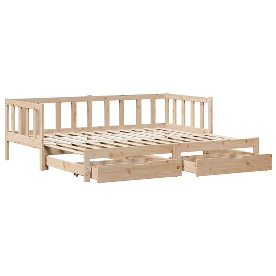Slaapbank Met Onderschuifbed En Lades Zonder Matras 80 x 200 cm natrual