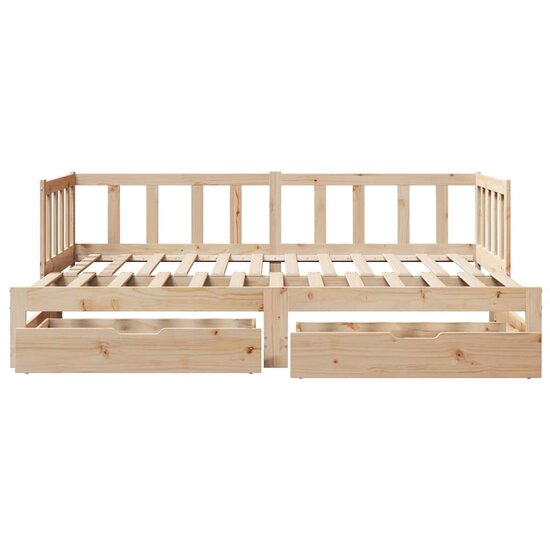 Slaapbank Met Onderschuifbed En Lades Zonder Matras 80 x 200 cm natrual