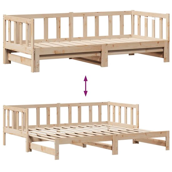 Slaapbank Met Onderschuifbed En Lades Zonder Matras 80 x 200 cm natrual