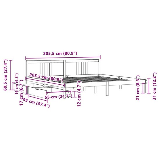 Bedframe Zonder Matras Massief Grenenhout 200 x 200 cm Naturel