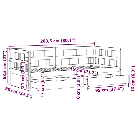 Slaapbank Met Lades Massief Grenenhout 80 x 200 cm Wit