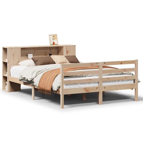 Bed Met Boekenkast Zonder Matras Massief Grenenhout 160 x 200 cm Naturel