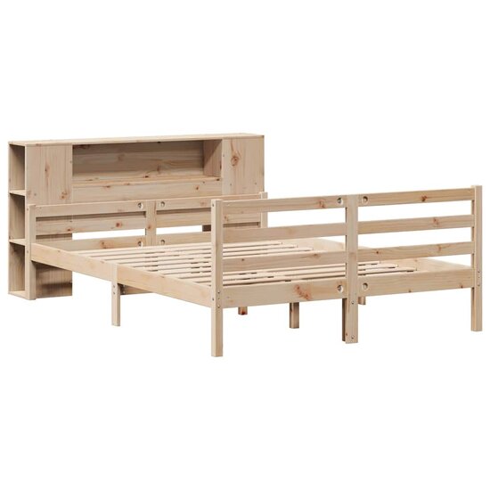 Bed Met Boekenkast Zonder Matras Massief Grenenhout 160 x 200 cm Naturel