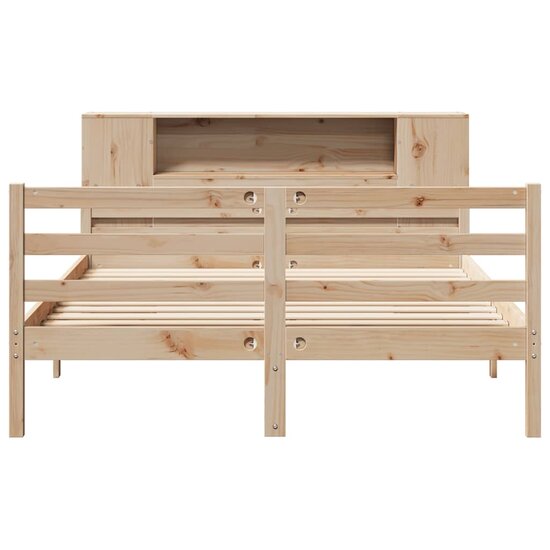 Bed Met Boekenkast Zonder Matras Massief Grenenhout 160 x 200 cm Naturel