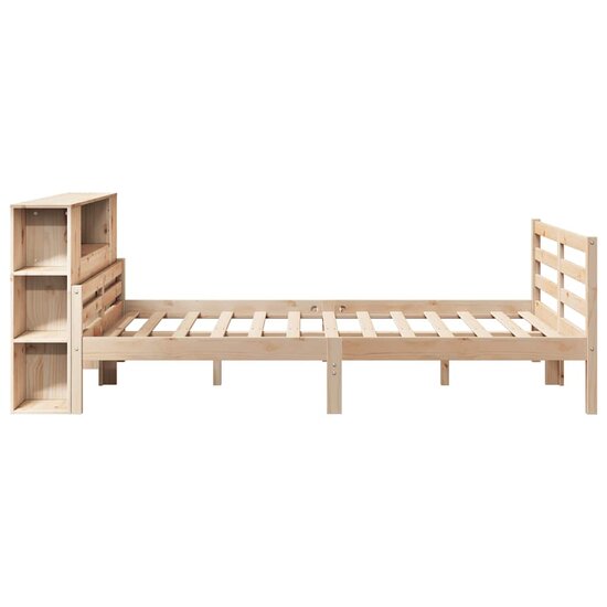 Bed Met Boekenkast Zonder Matras Massief Grenenhout 160 x 200 cm Naturel