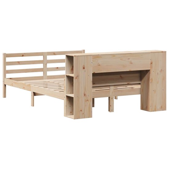 Bed Met Boekenkast Zonder Matras Massief Grenenhout 160 x 200 cm Naturel