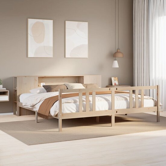 Bed Met Boekenkast Zonder Matras Massief Grenenhout 180 x 200 cm Naturel