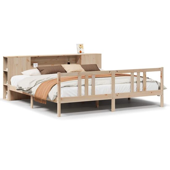 Bed Met Boekenkast Zonder Matras Massief Grenenhout 180 x 200 cm Naturel