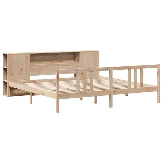 Bed Met Boekenkast Zonder Matras Massief Grenenhout 180 x 200 cm Naturel
