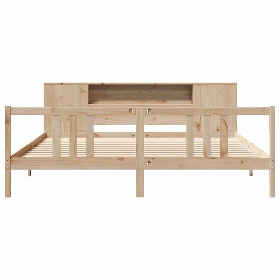 Bed Met Boekenkast Zonder Matras Massief Grenenhout 180 x 200 cm Naturel